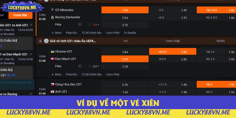 Ví dụ về một vé cược xiên khi chơi tại nhà cái
