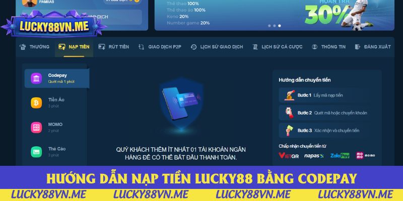 Hướng dẫn nạp tiền Lucky88 bằng Codepay Hướng dẫn nạp tiền Lucky88 bằng Codepay